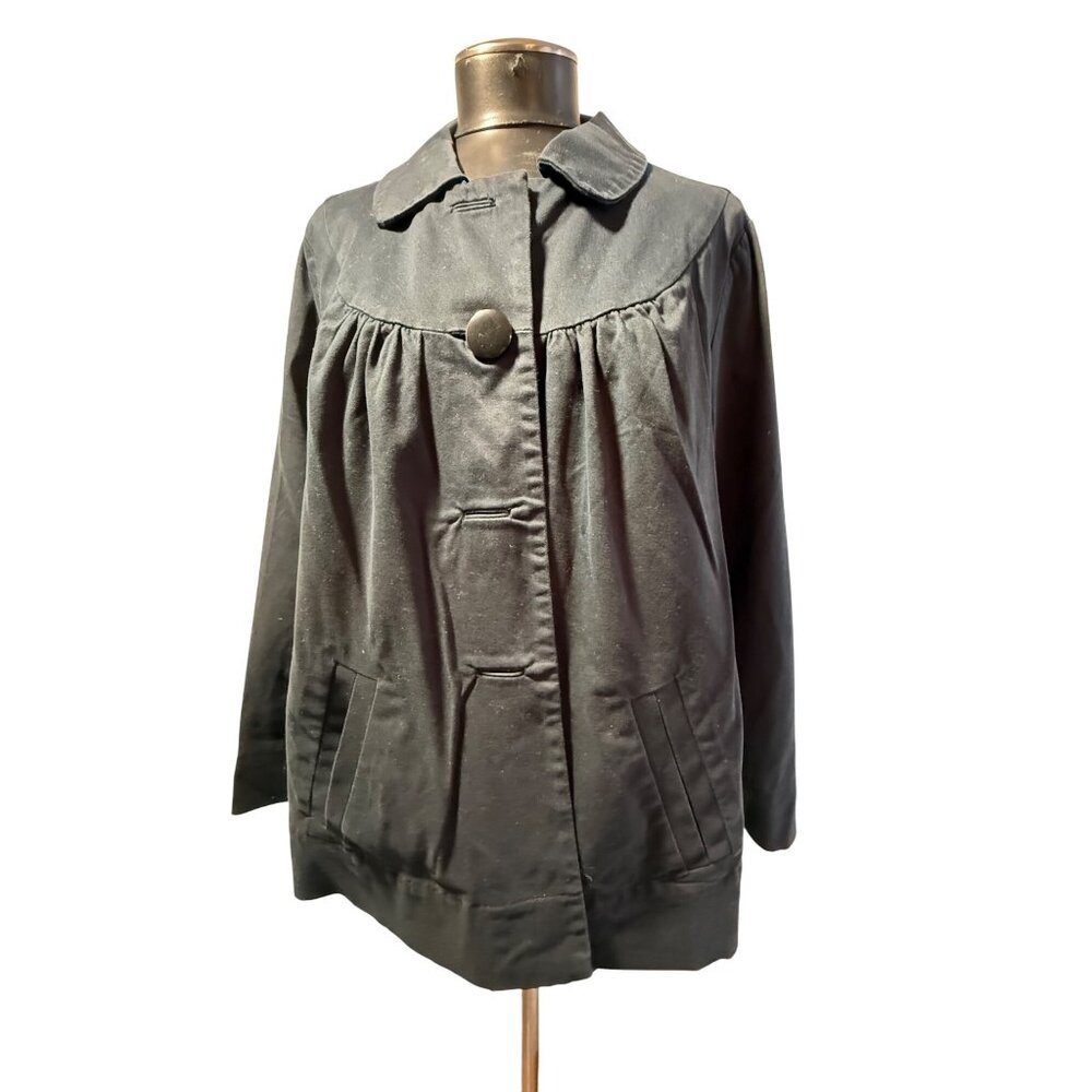 INC Woman Black Button-Front Coat 1X Plus Size Cotton Blend